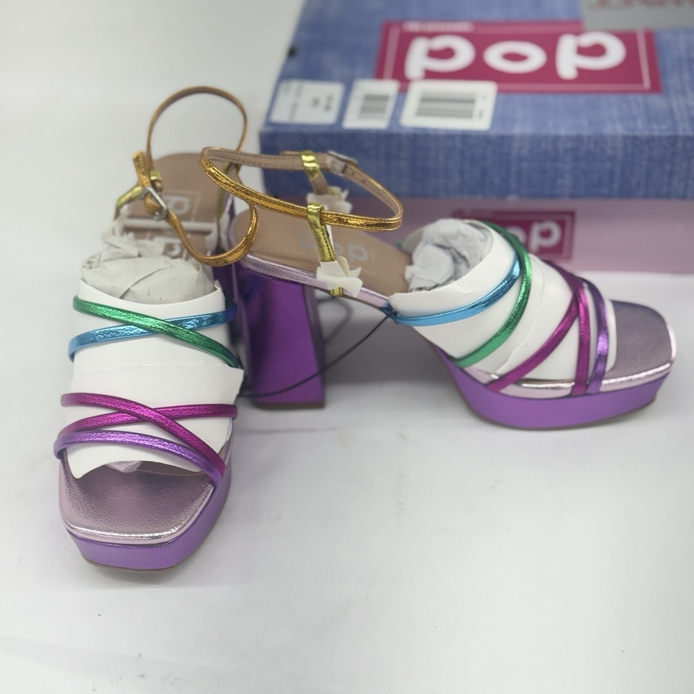 NIB Pop Women's Size 8M Kallie Metallic Rainbow Platform Heels Strappy Sandals - Picture 2 of 3